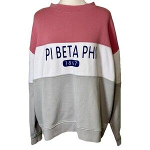 Charles River Apparel Pink White Gray Pi Beta Phi Colorblock Sweatshirt